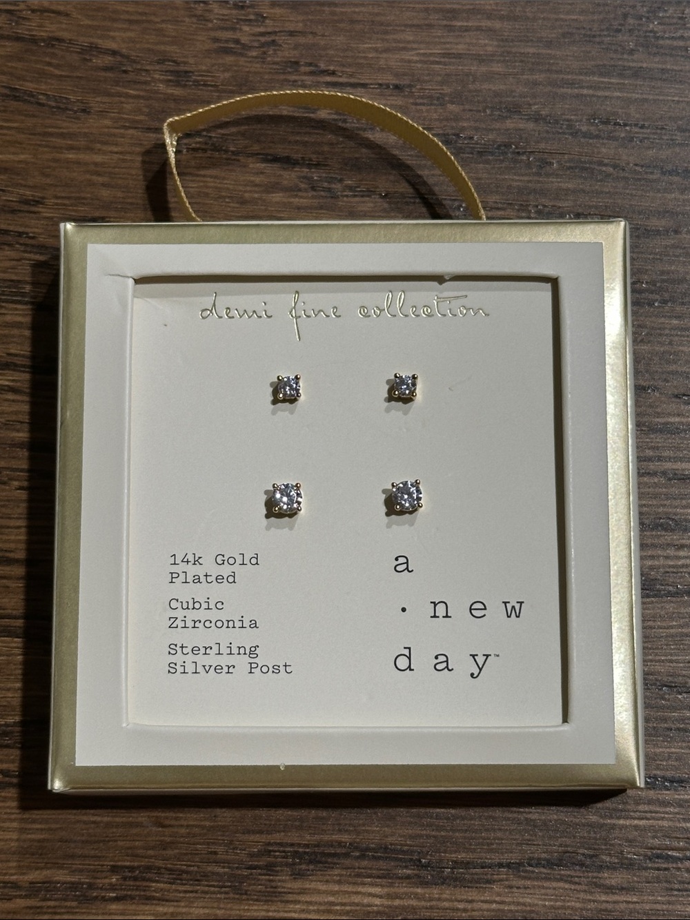 a.new day Gold Plated Cubic Zirconia Stud Earring Duo